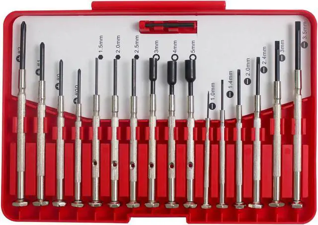 Main image of Precision Steel Shaft 16-Piece Screwdriver Set, Variety of Slotted/Phillips/Hex/Nut Driver Sizes, Swivel-Head(Red)