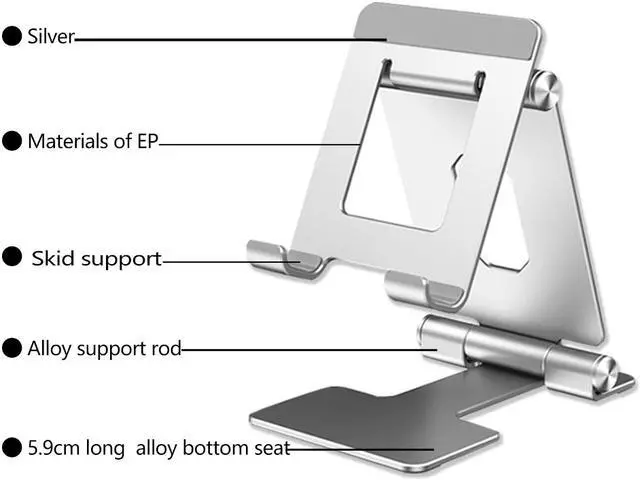 Alt view image 2 of 7 - Foldable Cell Phone Stand, Portable Aluminum Phone Holder, Adjustable Phone Dock Cradle Compatible with iPad (7.9-11”), Samsung Galaxy, Ebook Reader and More, Silver