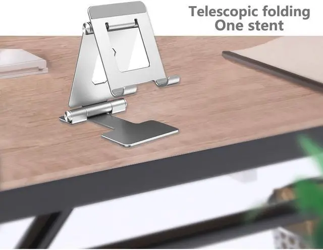 Alt view image 4 of 7 - Foldable Cell Phone Stand, Portable Aluminum Phone Holder, Adjustable Phone Dock Cradle Compatible with iPad (7.9-11”), Samsung Galaxy, Ebook Reader and More, Silver