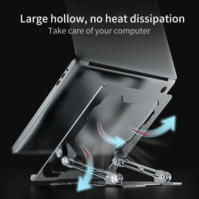 Alt view image 4 of 7 - Adjustable Laptop Stand, Ergonomic Portable Computer Stand with Heat-Vent to Elevate Laptop, 13 Lbs Heavy Duty Laptop Holder Compatible with MacBook, Air, Pro All Laptops(Silver)