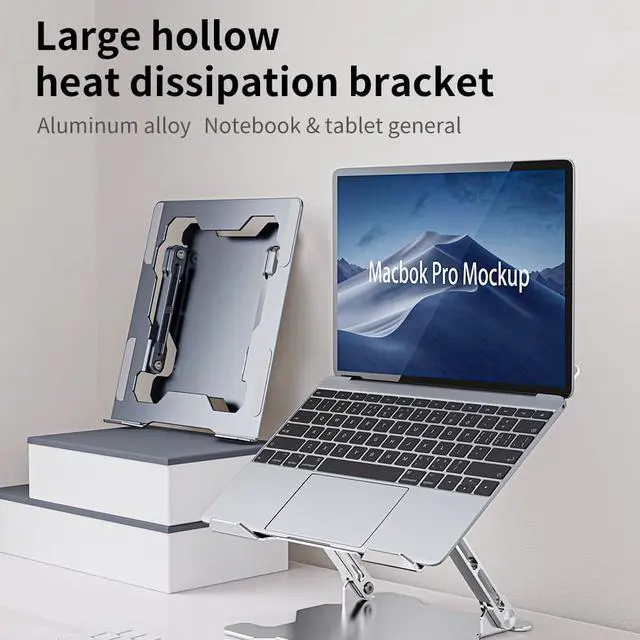 Alt view image 2 of 7 - Adjustable Laptop Stand, Ergonomic Portable Computer Stand with Heat-Vent to Elevate Laptop, 13 Lbs Heavy Duty Laptop Holder Compatible with MacBook, Air, Pro All Laptops(Silver)