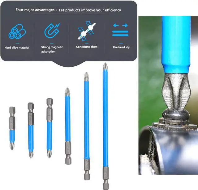 Alt view image 5 of 7 - 6PCS Magnetic Anti-Slip Drill Bit, PH2 Phillips Bits Set Hand Tools, Hex Shank Screwdriver Set for Power Screwdriver Drill Impact Driver Tool Accessory (50-150mm Length)