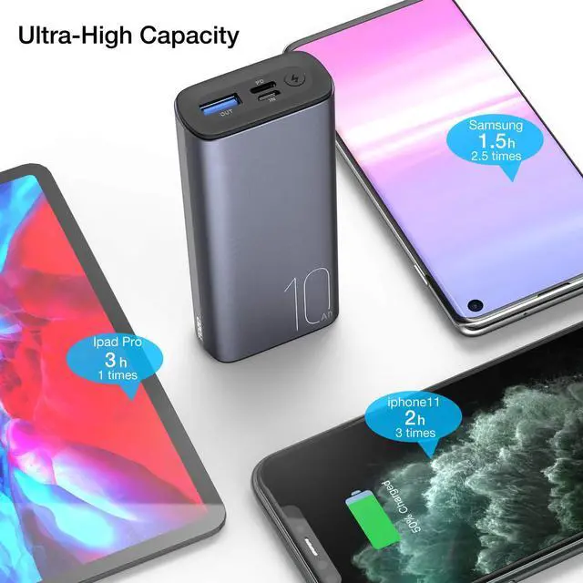 Alt view image 6 of 7 - TOZO Portable Charger 10000mAh One of The Lightest and Slimmest Fast Power Bank 18W PD High-Speed Charging Battery Pack with USB-C Input/Output for iPhone,Samsung and More Gray