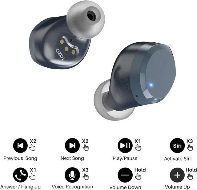 Alt view image 8 of 7 - TOZO T12 Wireless Earbuds Bluetooth Headphones Premium Fidelity Sound Quality Wireless Charging Case Digital LED Intelligence Display IPX8 Waterproof Earphones Built-in Mic Headset for Sport, Blue