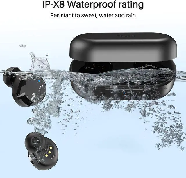 Alt view image 3 of 7 - TOZO T12 Wireless Earbuds Bluetooth Headphones Premium Fidelity Sound Quality Wireless Charging Case Digital LED Intelligence Display IPX8 Waterproof Earphones Built-in Mic Headset for Sport, Black