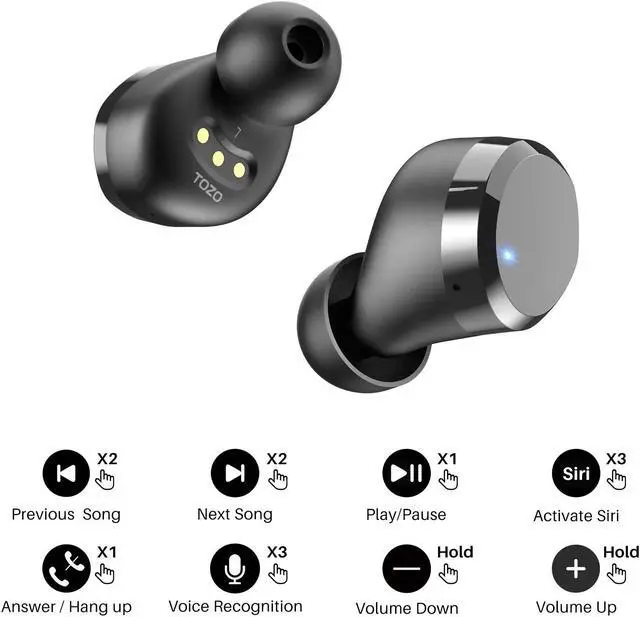 Alt view image 7 of 7 - TOZO T12 Wireless Earbuds Bluetooth Headphones Premium Fidelity Sound Quality Wireless Charging Case Digital LED Intelligence Display IPX8 Waterproof Earphones Built-in Mic Headset for Sport, Black