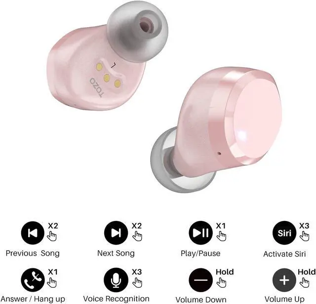 Alt view image 7 of 7 - TOZO T12 Wireless Earbuds Bluetooth Headphones Premium Fidelity Sound Quality Wireless Charging Case Digital LED Intelligence Display IPX8 Waterproof Earphones Built-in Mic Headset for Sport,Rose Gold