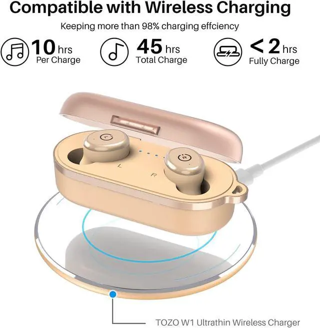 Alt view image 4 of 7 - TOZO T10 Bluetooth 5.3 Wireless Earbuds with Wireless Charging Case IPX8 Waterproof Stereo Headphones in Ear Built in Mic Headset Premium Sound with Deep Bass for Sport Khaki