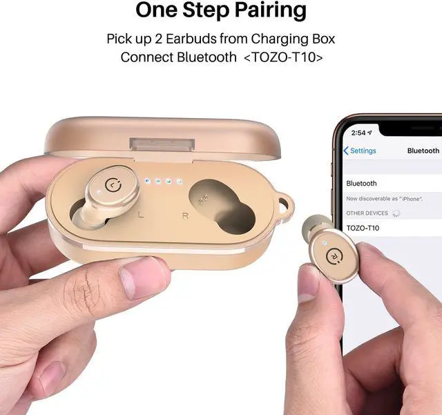 Alt view image 3 of 7 - TOZO T10 Bluetooth 5.3 Wireless Earbuds with Wireless Charging Case IPX8 Waterproof Stereo Headphones in Ear Built in Mic Headset Premium Sound with Deep Bass for Sport Khaki