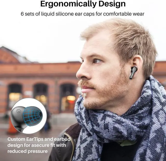 Alt view image 4 of 7 - TOZO T9 Bluetooth 5.3 Wireless Earbuds 4 Mic Call Environmental Noise Cancellation Headphones IPX7 Waterproof In-Ear Light Weight Earphones with Charging Case, Black