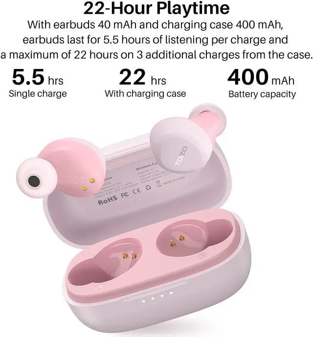 Alt view image 5 of 7 - TOZO A1 Mini Wireless Earbuds Bluetooth 5.3 in Ear Light-Weight Headphones Built-in Microphone, IPX5 Waterproof, Immersive Premium Sound Long 12m Distance Connection Headset with Charging Case, Pink