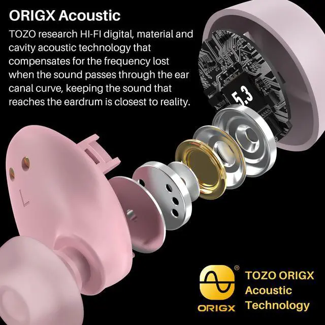 Alt view image 6 of 7 - TOZO A1 Mini Wireless Earbuds Bluetooth 5.3 in Ear Light-Weight Headphones Built-in Microphone, IPX5 Waterproof, Immersive Premium Sound Long 12m Distance Connection Headset with Charging Case, Pink