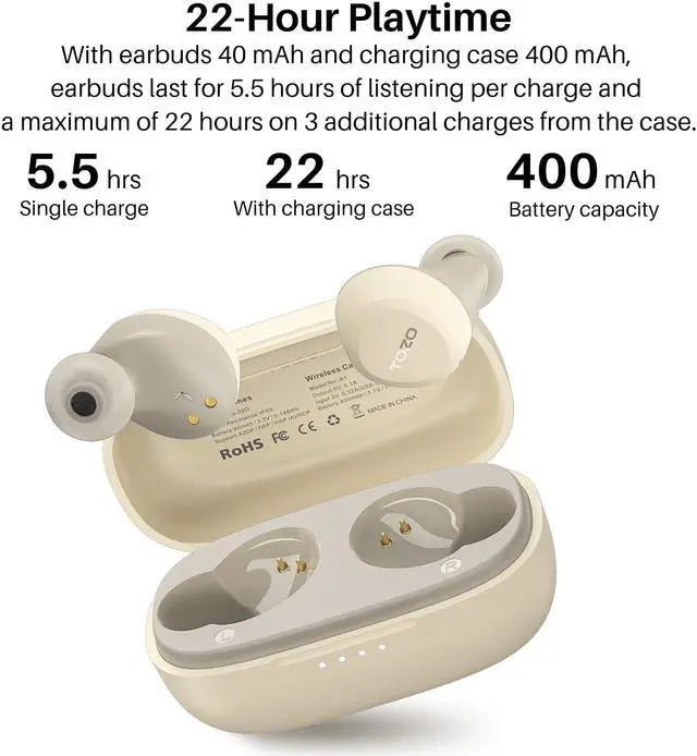 Alt view image 5 of 7 - TOZO A1 Mini Wireless Earbuds Bluetooth 5.3 in Ear Light-Weight Headphones Built-in Microphone, IPX5 Waterproof, Immersive Premium Sound Long 12m Distance Connection Headset with Charging Case, Khaki