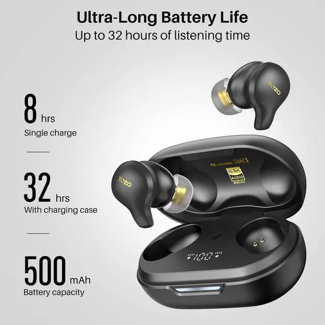 Alt view image 2 of 7 - TOZO Golden X1 Wireless Earbuds Balanced Armature Driver and Hybrid Dynamic Driver, Bluetooth 5.3 Headphones OrigX Pro, LDAC & Hi-Res Audio, Environment & Active Noise Cancellation Headset, Black