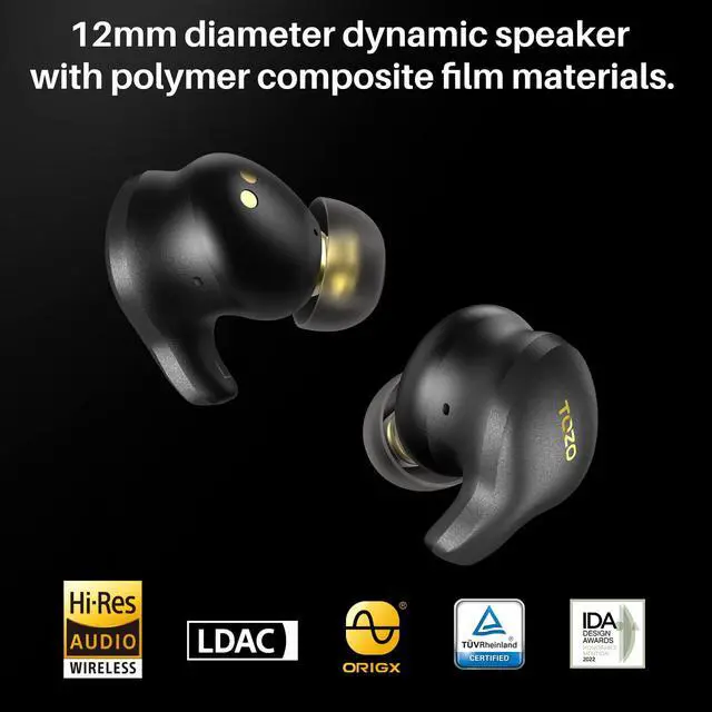 Alt view image 3 of 7 - TOZO Golden X1 Wireless Earbuds Balanced Armature Driver and Hybrid Dynamic Driver, Bluetooth 5.3 Headphones OrigX Pro, LDAC & Hi-Res Audio, Environment & Active Noise Cancellation Headset, Black