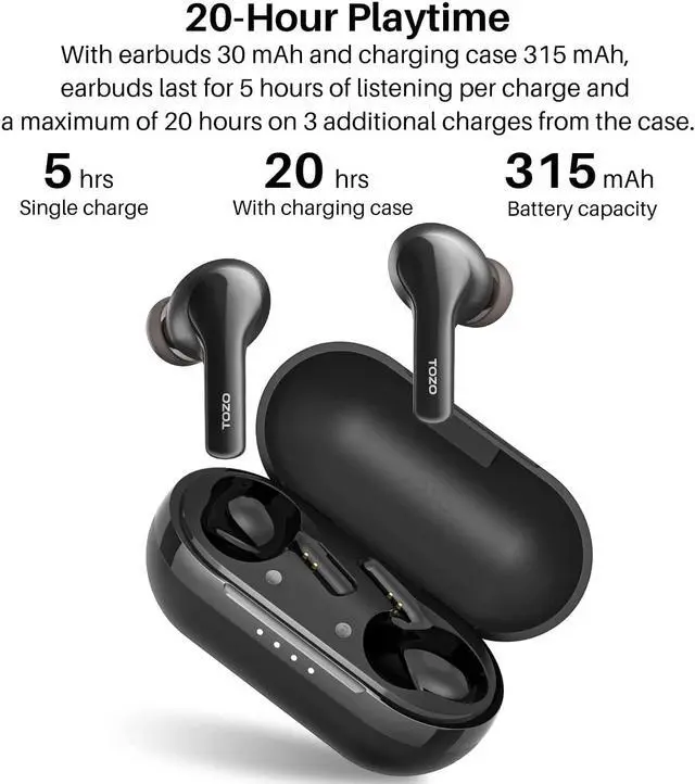 Alt view image 4 of 7 - TOZO A2-S Wireless Earbuds Bluetooth 5.3 in Ear Light-Weight Headphones Built-in Microphone Immersive Premium Sound Long Distance Connection Headset with Charging Case, Black