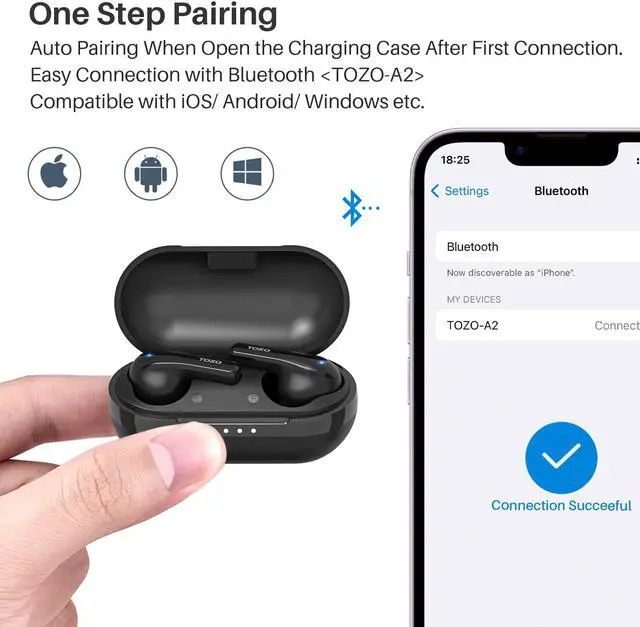 Alt view image 3 of 7 - TOZO A2-S Wireless Earbuds Bluetooth 5.3 in Ear Light-Weight Headphones Built-in Microphone Immersive Premium Sound Long Distance Connection Headset with Charging Case, Black