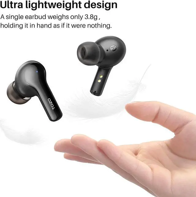 Alt view image 2 of 7 - TOZO A2-S Wireless Earbuds Bluetooth 5.3 in Ear Light-Weight Headphones Built-in Microphone Immersive Premium Sound Long Distance Connection Headset with Charging Case, Black