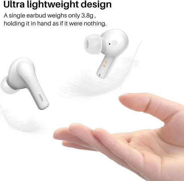 Alt view image 2 of 7 - TOZO A2-S Wireless Earbuds Bluetooth 5.3 in Ear Light-Weight Headphones Built-in Microphone Immersive Premium Sound Long Distance Connection Headset with Charging Case, White