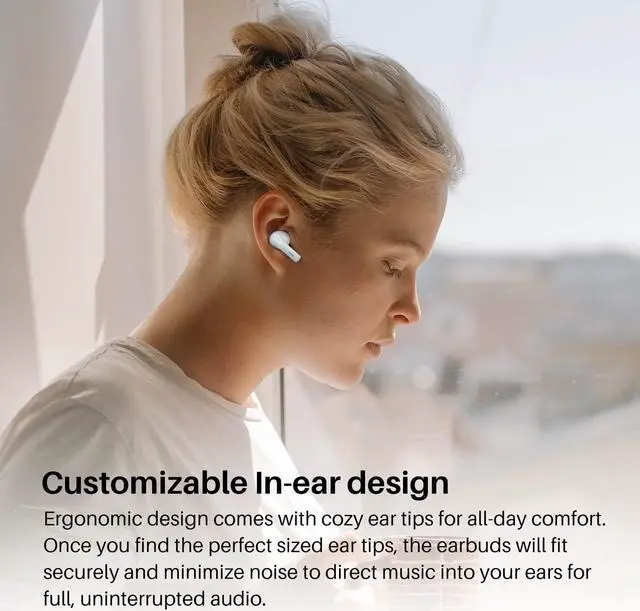 Alt view image 7 of 7 - TOZO A2-S Wireless Earbuds Bluetooth 5.3 in Ear Light-Weight Headphones Built-in Microphone Immersive Premium Sound Long Distance Connection Headset with Charging Case, White