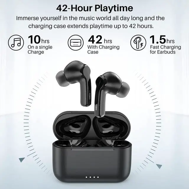 Alt view image 7 of 7 - TOZO NC2 Wireless Earbuds Hybrid Active Noise Cancelling, in-Ear Detection Headphones, IPX6 Waterproof Bluetooth 5.2 Stereo Earphones, Immersive Sound Premium Deep Bass Headset, Black
