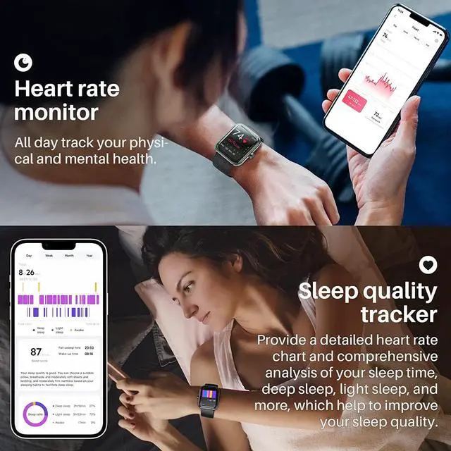Alt view image 4 of 7 - TOZO S2 44mm Smart Watch Alexa Built-in Fitness Tracker with Heart Rate and Blood Oxygen Monitor, Sleep Monitor 5ATM Waterproof 1.69" Touchscreen for Men Women Compatible with iPhone & Android, Black