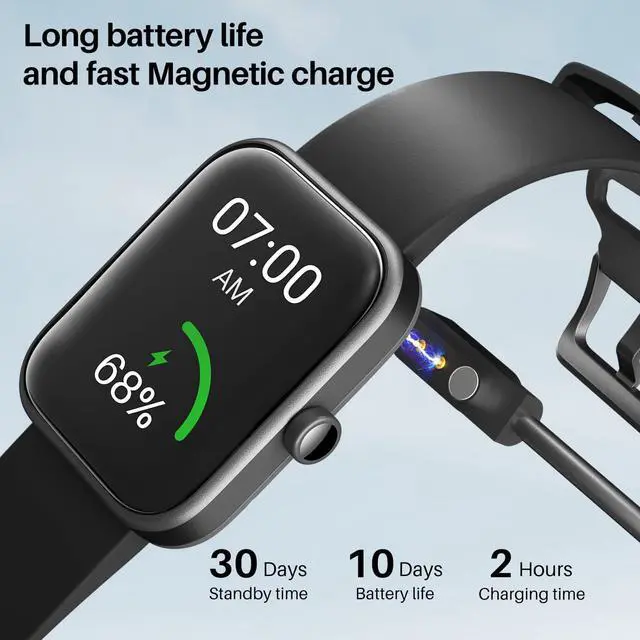 Alt view image 7 of 7 - TOZO S2 44mm Smart Watch Alexa Built-in Fitness Tracker with Heart Rate and Blood Oxygen Monitor, Sleep Monitor 5ATM Waterproof 1.69" Touchscreen for Men Women Compatible with iPhone & Android, Black