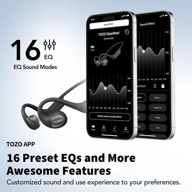 Alt view image 6 of 8 - TOZO OpenReal Bluetooth 5.3 Open Ear Sport Headphones Air Conduction Wireless Earbuds, Dual-Mic Call Noise Reduction Premium Sound Neckband Earphones for Workout Running Cycling, Black