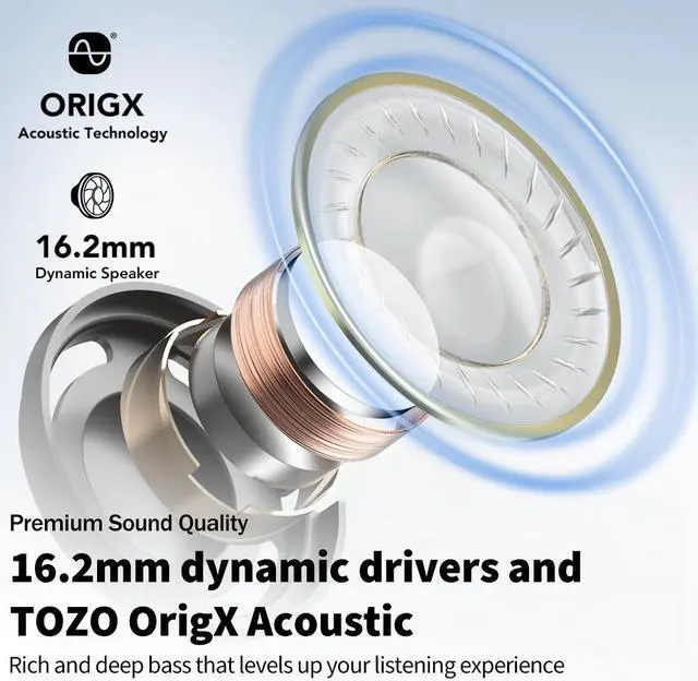 Alt view image 3 of 8 - TOZO OpenReal Bluetooth 5.3 Open Ear Sport Headphones Air Conduction Wireless Earbuds, Dual-Mic Call Noise Reduction Premium Sound Neckband Earphones for Workout Running Cycling, Black