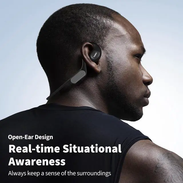 Alt view image 2 of 8 - TOZO OpenReal Bluetooth 5.3 Open Ear Sport Headphones Air Conduction Wireless Earbuds, Dual-Mic Call Noise Reduction Premium Sound Neckband Earphones for Workout Running Cycling, Black