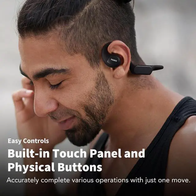 Alt view image 7 of 8 - TOZO OpenReal Bluetooth 5.3 Open Ear Sport Headphones Air Conduction Wireless Earbuds, Dual-Mic Call Noise Reduction Premium Sound Neckband Earphones for Workout Running Cycling, Black