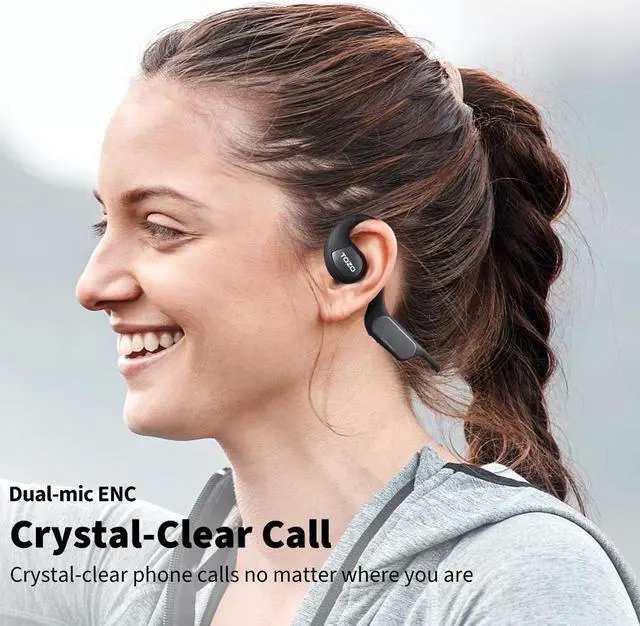 Alt view image 4 of 8 - TOZO OpenReal Bluetooth 5.3 Open Ear Sport Headphones Air Conduction Wireless Earbuds, Dual-Mic Call Noise Reduction Premium Sound Neckband Earphones for Workout Running Cycling, Black