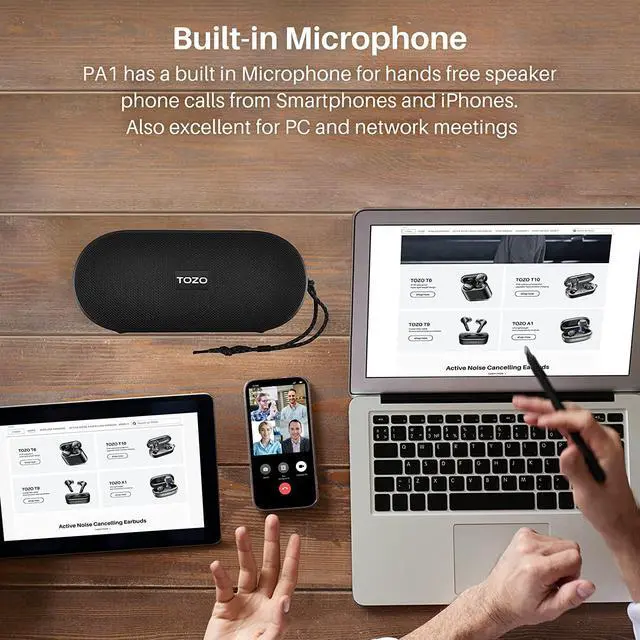Alt view image 6 of 7 - TOZO PA1 Bluetooth Speaker 20W Stereo Sound Portable Wireless Speakers IPX7 Waterproof, 25H Playtime Dual Pairing Two Speakers for Home, Outdoor Black