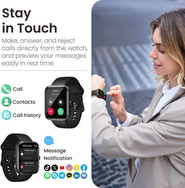 Alt view image 2 of 7 - TOZO S3 Smart Watch Bluetooth 5.3 Answer/Make Call, 1.83-inch Touch Screen, Heart Rate/Blood Oxygen/Sleep Monitor Fitness Tracker, IP68 Waterproof Smartwatch Compatible with iPhone & Android, Black
