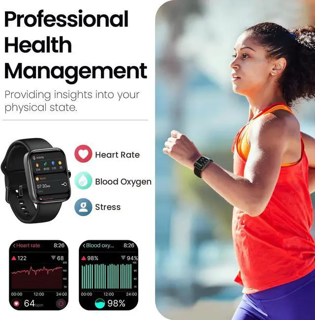 Alt view image 4 of 7 - TOZO S3 Smart Watch Bluetooth 5.3 Answer/Make Call, 1.83-inch Touch Screen, Heart Rate/Blood Oxygen/Sleep Monitor Fitness Tracker, IP68 Waterproof Smartwatch Compatible with iPhone & Android, Black