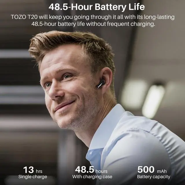 Alt view image 6 of 7 - TOZO T20 Wireless Earbuds Bluetooth 5.3 Dual Mic Call Noise Canceling Headphones with LED Digital Display, 48.5 Hours Playtime IPX8 Waterproof, Black
