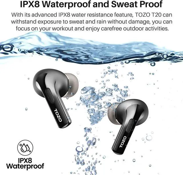 Alt view image 7 of 7 - TOZO T20 Wireless Earbuds Bluetooth 5.3 Dual Mic Call Noise Canceling Headphones with LED Digital Display, 48.5 Hours Playtime IPX8 Waterproof, Black