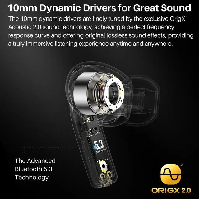 Alt view image 3 of 7 - TOZO T20 Wireless Earbuds Bluetooth 5.3 Dual Mic Call Noise Canceling Headphones with LED Digital Display, 48.5 Hours Playtime IPX8 Waterproof, Red