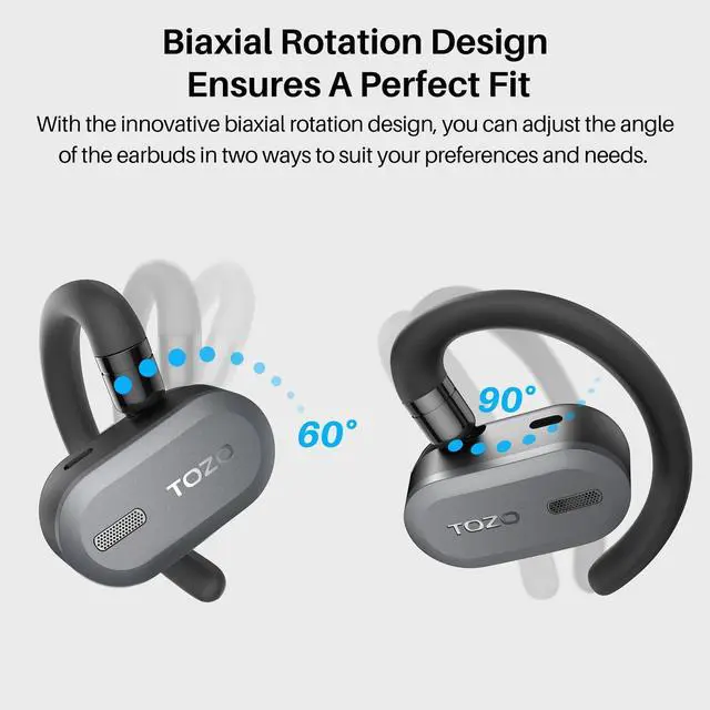 Alt view image 2 of 7 - TOZO OpenBuds True Open Ear Sport Headphones Bluetooth 5.3 Wireless Earbuds with Multi-Angle Adjustment, Dual-Axis Design for Long-lasting Comfort, Crystal-Clear Calls for Sport, Driving, Black