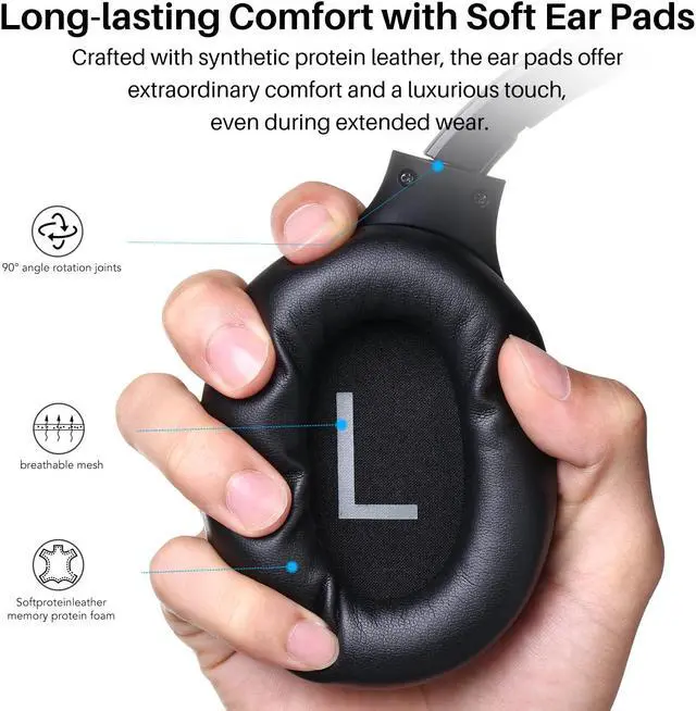 Alt view image 7 of 7 - TOZO Wireless Over Ear Bluetooth 5.3 Headphones Hybrid Active Noise Cancelling Headphones 60H Playtime Hi-Res Audio Deep Bass, Support APP, Black
