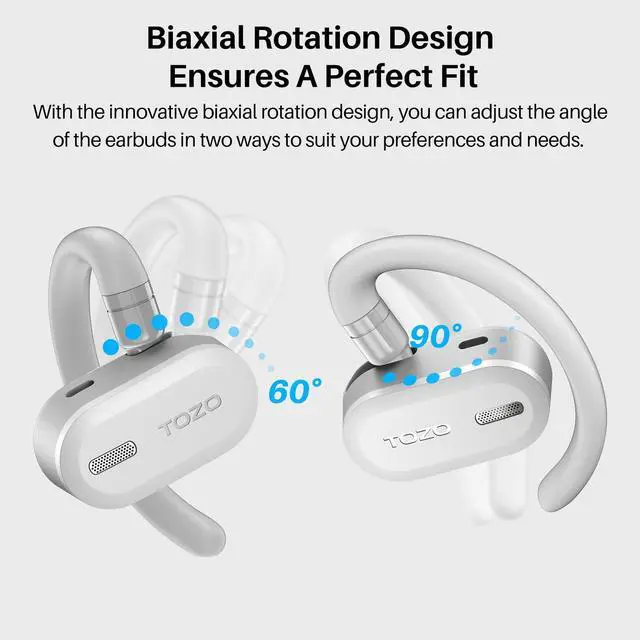 Alt view image 2 of 7 - TOZO OpenBuds True Open Ear Sport Headphones Bluetooth 5.3 Wireless Earbuds with Multi-Angle Adjustment, Dual-Axis Design for Long-lasting Comfort, Crystal-Clear Calls for Sport, Driving, White