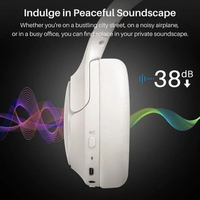 Alt view image 3 of 7 - TOZO Wireless Over Ear Bluetooth 5.3 Headphones Hybrid Active Noise Cancelling Headphones 60H Playtime Hi-Res Audio Deep Bass, Support APP, White