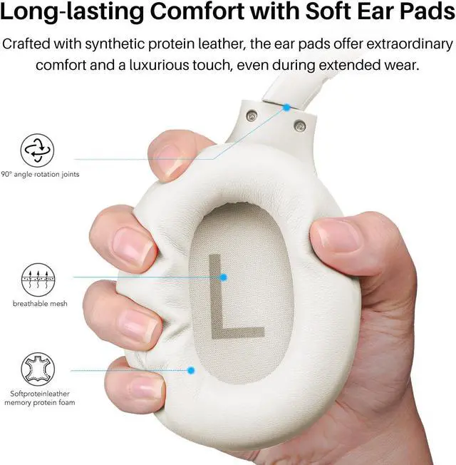 Alt view image 6 of 7 - TOZO Wireless Over Ear Bluetooth 5.3 Headphones Hybrid Active Noise Cancelling Headphones 60H Playtime Hi-Res Audio Deep Bass, Support APP, White
