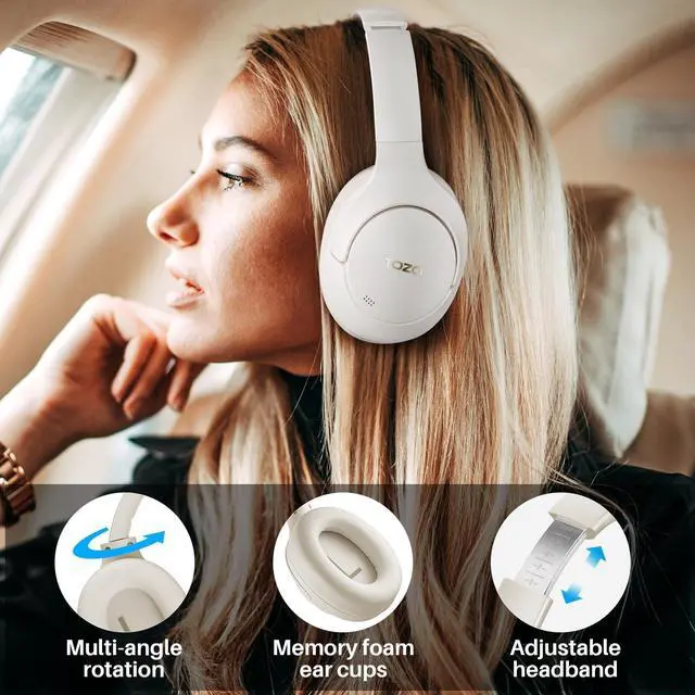 Alt view image 7 of 7 - TOZO Wireless Over Ear Bluetooth 5.3 Headphones Hybrid Active Noise Cancelling Headphones 60H Playtime Hi-Res Audio Deep Bass, Support APP, White