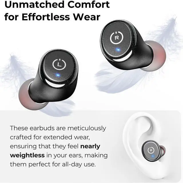 Alt view image 3 of 7 - TOZO T10 Wireless Earbuds Bluetooth 5.3 in-Ear Headphones, Ergonomic Design, App Customize EQ, 55H Playtime, Powerful Sound Headset IPX8 Waterproof, Black