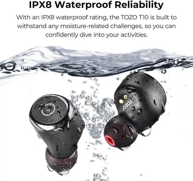 Alt view image 7 of 7 - TOZO T10 Wireless Earbuds Bluetooth 5.3 in-Ear Headphones, Ergonomic Design, App Customize EQ, 55H Playtime, Powerful Sound Headset IPX8 Waterproof, Black