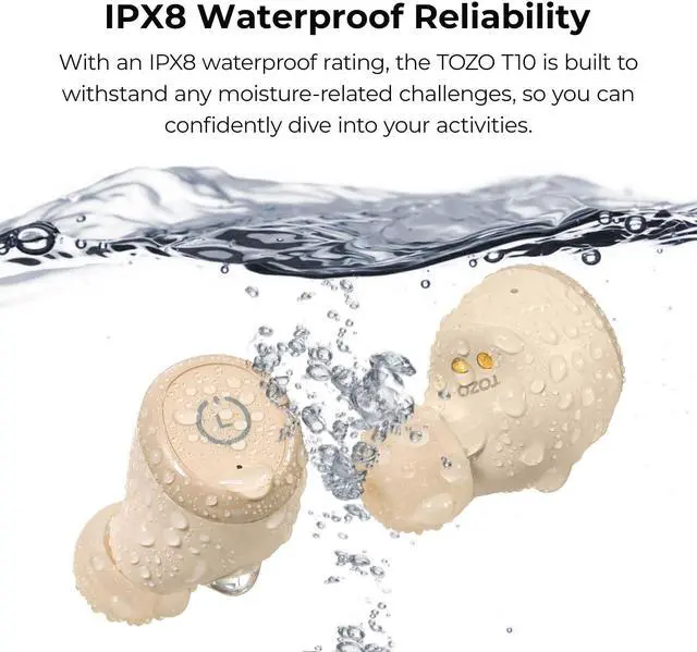 Alt view image 4 of 7 - TOZO T10 Wireless Earbuds Bluetooth 5.3 in-Ear Headphones, Ergonomic Design, App Customize EQ, 55H Playtime, Powerful Sound Headset IPX8 Waterproof, Khaki