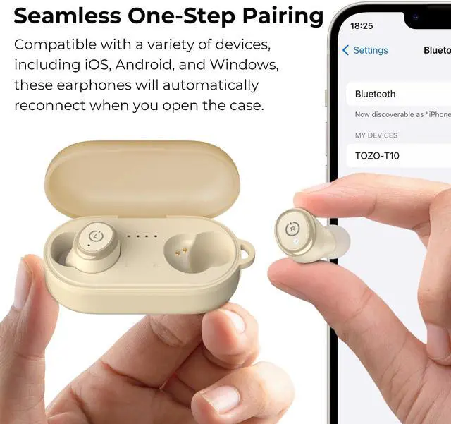 Alt view image 7 of 7 - TOZO T10 Wireless Earbuds Bluetooth 5.3 in-Ear Headphones, Ergonomic Design, App Customize EQ, 55H Playtime, Powerful Sound Headset IPX8 Waterproof, Khaki