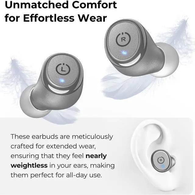 Alt view image 3 of 7 - TOZO T10 Wireless Earbuds Bluetooth 5.3 in-Ear Headphones, Ergonomic Design, App Customize EQ, 55H Playtime, Powerful Sound Headset IPX8 Waterproof, Gray