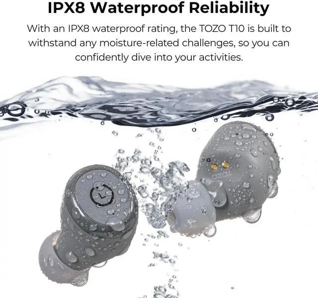 Alt view image 4 of 7 - TOZO T10 Wireless Earbuds Bluetooth 5.3 in-Ear Headphones, Ergonomic Design, App Customize EQ, 55H Playtime, Powerful Sound Headset IPX8 Waterproof, Gray
